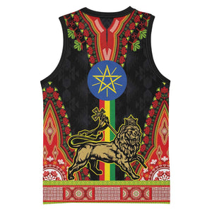 Ethiopia Lion of Judah and The Star Seal Basketball Jersey Dashiki Style LT03