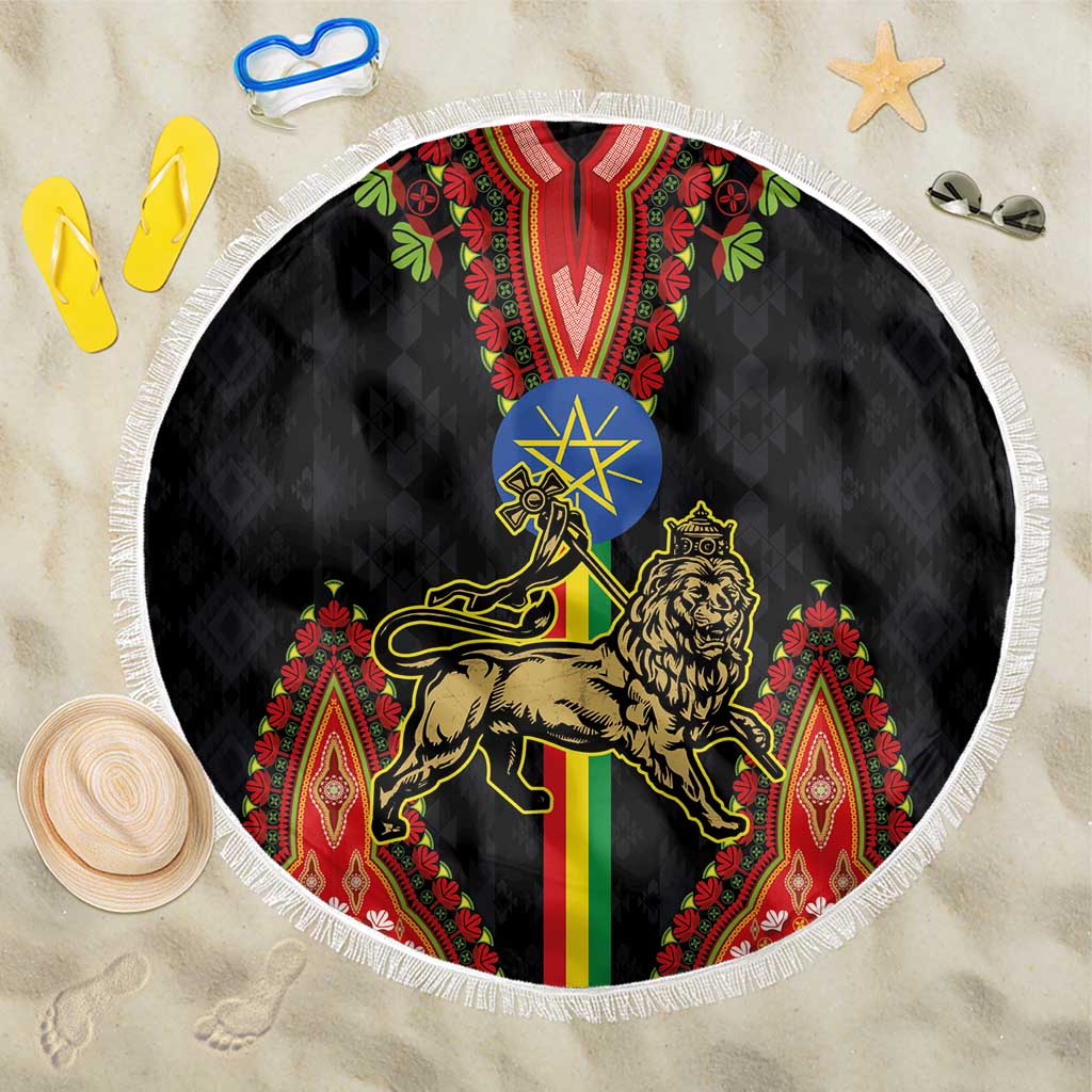 Ethiopia Lion of Judah and The Star Seal Beach Blanket Dashiki Style