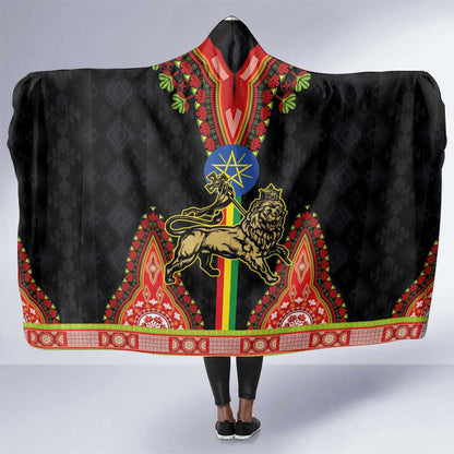 Ethiopia Lion of Judah and The Star Seal Hooded Blanket Dashiki Style