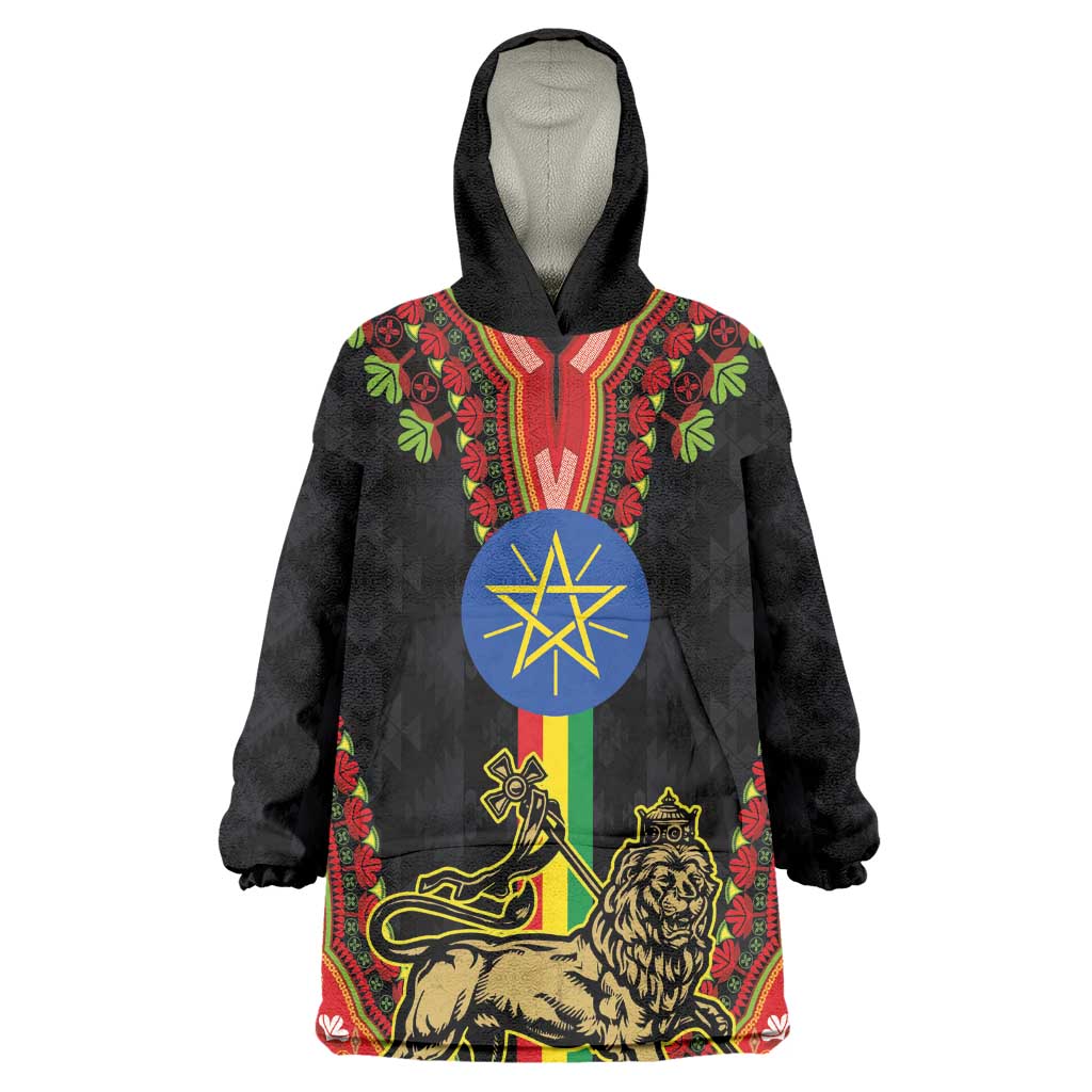 Ethiopia Lion of Judah and The Star Seal Kid Wearable Blanket Hoodie Dashiki Style