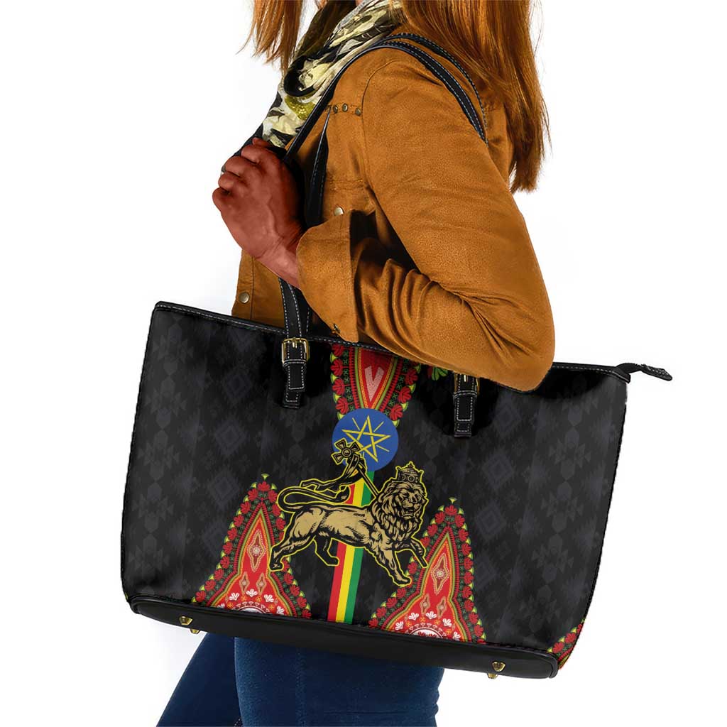 Ethiopia Lion of Judah and The Star Seal Leather Tote Bag Dashiki Style