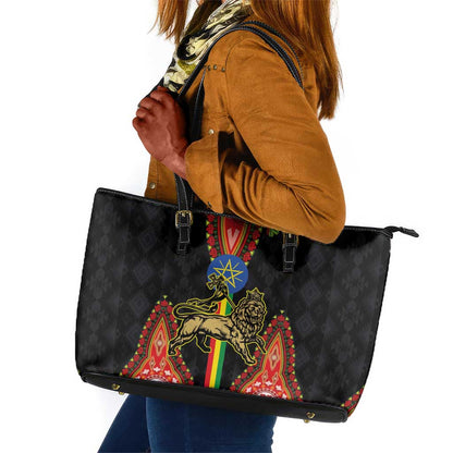 Ethiopia Lion of Judah and The Star Seal Leather Tote Bag Dashiki Style