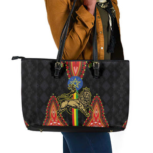 Ethiopia Lion of Judah and The Star Seal Leather Tote Bag Dashiki Style