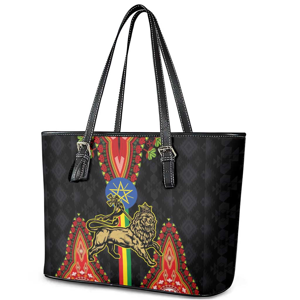 Ethiopia Lion of Judah and The Star Seal Leather Tote Bag Dashiki Style