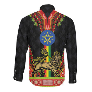 Ethiopia Lion of Judah and The Star Seal Long Sleeve Button Shirt Dashiki Style