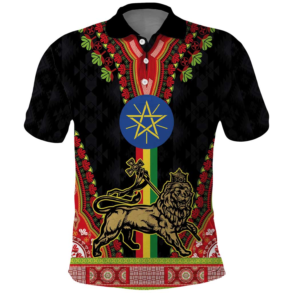 Ethiopia Lion of Judah and The Star Seal Polo Shirt Dashiki Style