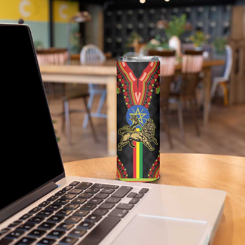 Ethiopia Lion of Judah and The Star Seal Skinny Tumbler Dashiki Style