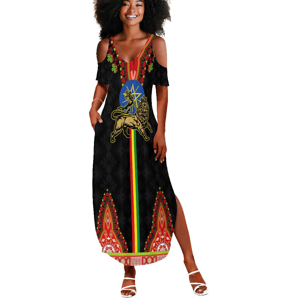 Ethiopia Lion of Judah and The Star Seal Summer Maxi Dress Dashiki Style