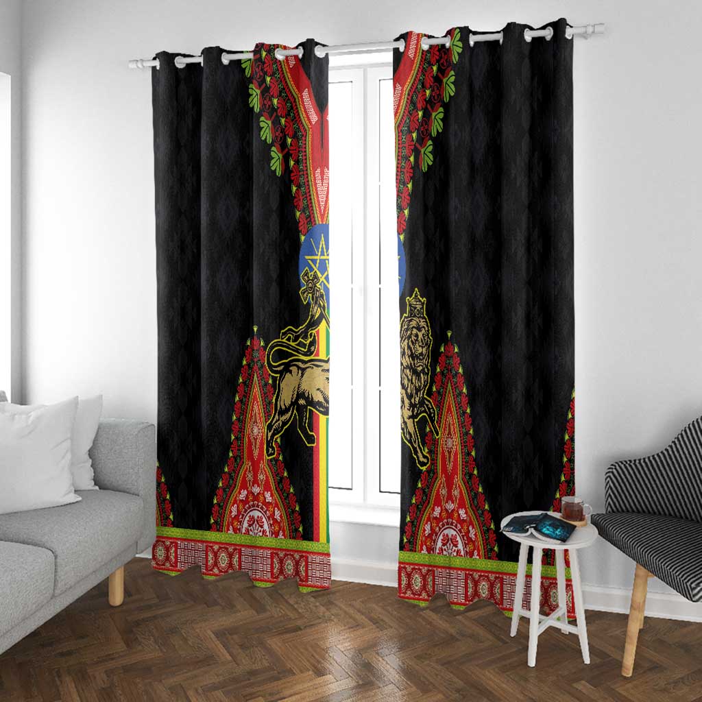 Ethiopia Lion of Judah and The Star Seal Window Curtain Dashiki Style