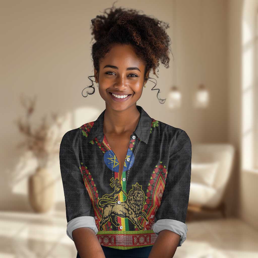 Ethiopia Lion of Judah and The Star Seal Women Casual Shirt Dashiki Style