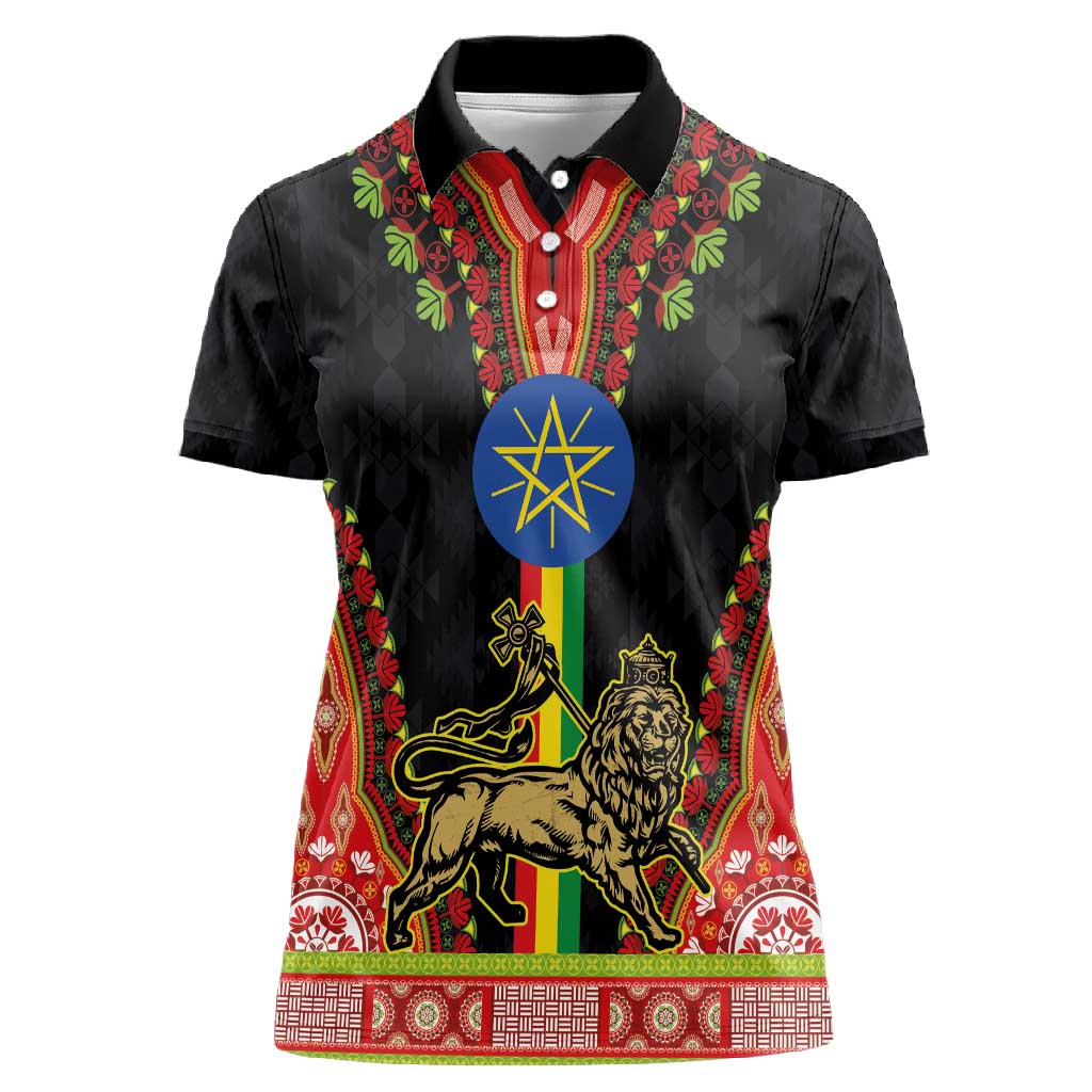 Ethiopia Lion of Judah and The Star Seal Women Polo Shirt Dashiki Style