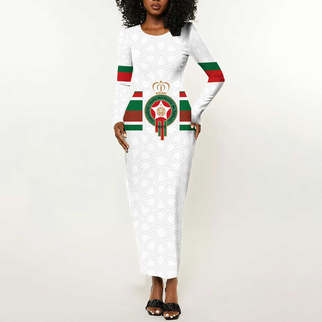 Custom Moroccan Football Long Sleeve Bodycon Dress The Hunt of Atlas Lions