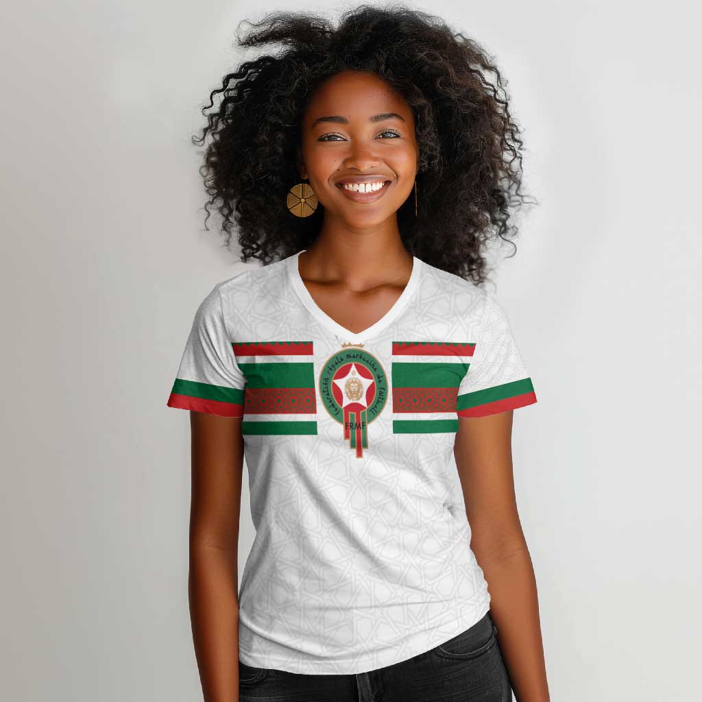 Custom Moroccan Football Women V-Neck T-Shirt The Hunt of Atlas Lions