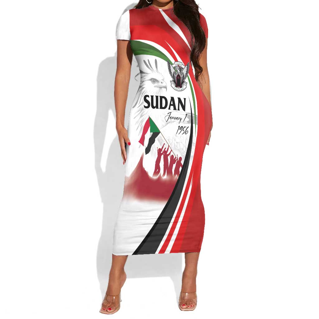 Happy Independence of Sudan Short Sleeve Bodycon Dress Soldiers Fight for Homeland - Victory is ours