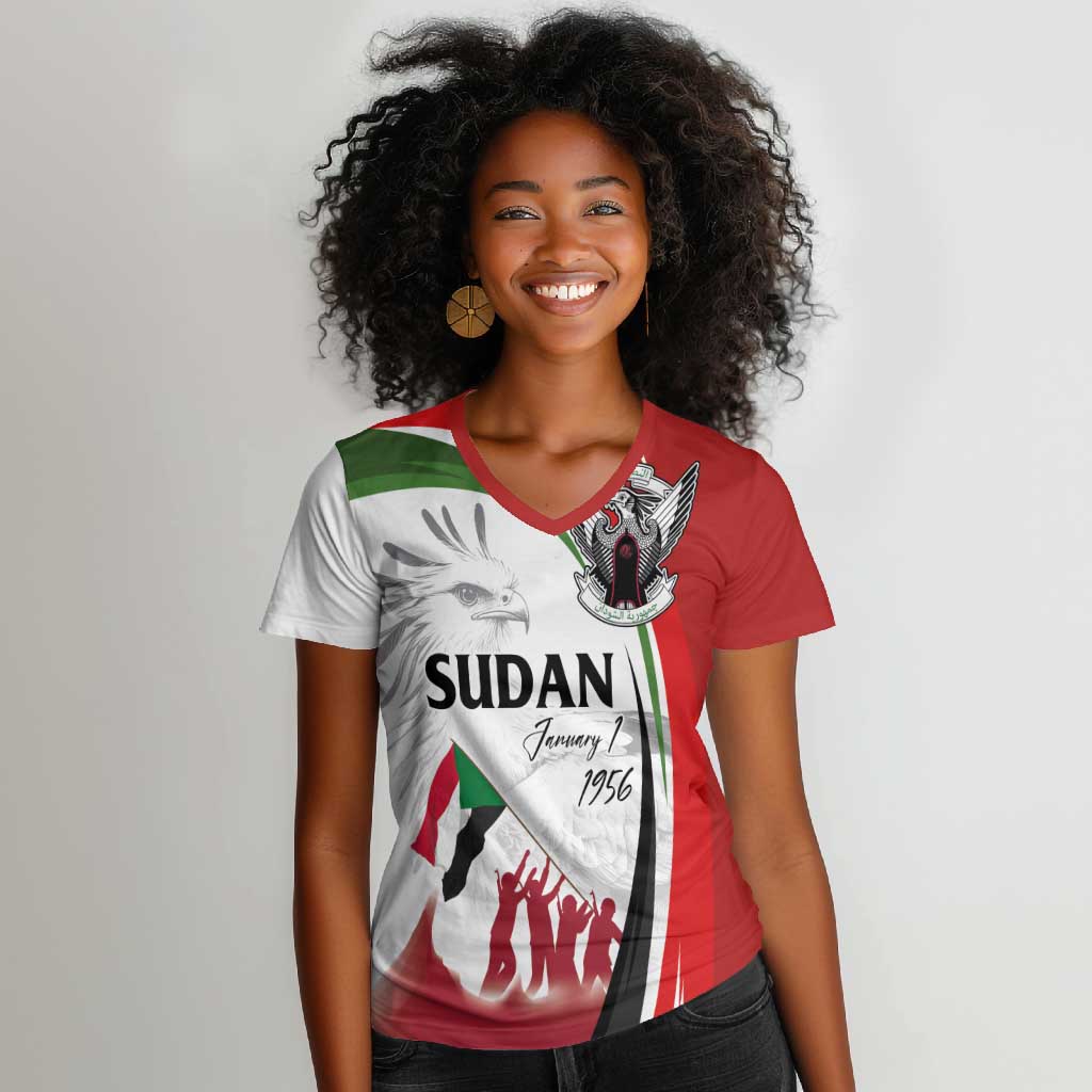 Happy Independence of Sudan Women V-Neck T-Shirt Soldiers Fight for Homeland - Victory is ours