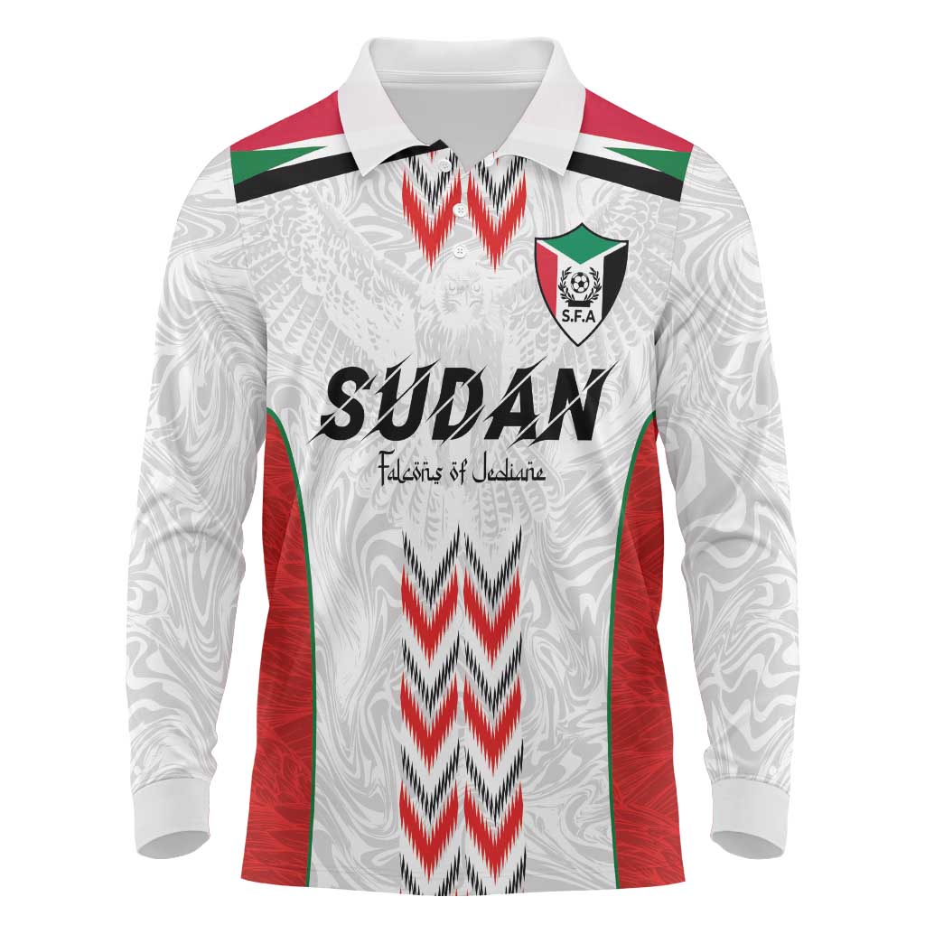 Custom Sudan Football Long Sleeve Polo Shirt Wings of Victory - Go Falcons of Jediane