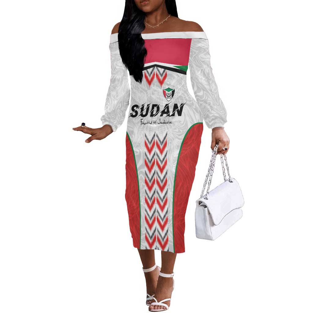 Custom Sudan Football Off The Shoulder Long Sleeve Dress Wings of Victory - Go Falcons of Jediane