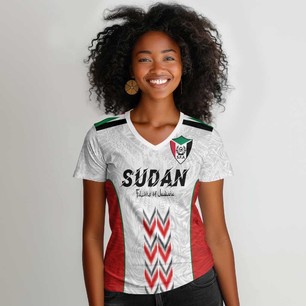 Custom Sudan Football Women V-Neck T-Shirt Wings of Victory - Go Falcons of Jediane