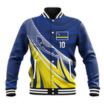 Curacao National Football Custom Baseball Jacket Abstract Sharp Wave Pattern Sporty Style with Map