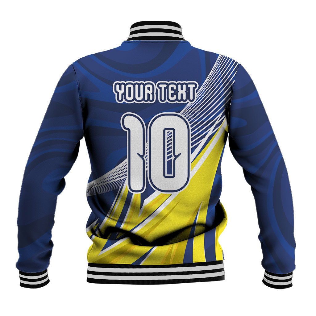 Curacao National Football Custom Baseball Jacket Abstract Sharp Wave Pattern Sporty Style with Map