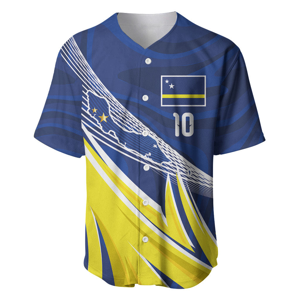 Curacao National Football Custom Baseball Jersey Abstract Sharp Wave Pattern Sporty Style with Map