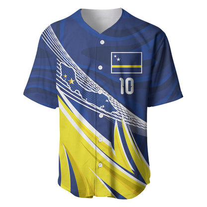 Curacao National Football Custom Baseball Jersey Abstract Sharp Wave Pattern Sporty Style with Map