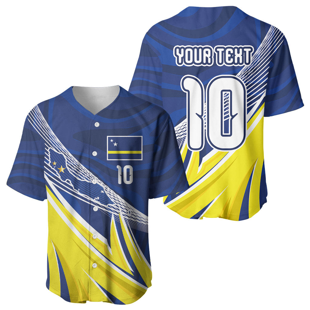 Curacao National Football Custom Baseball Jersey Abstract Sharp Wave Pattern Sporty Style with Map