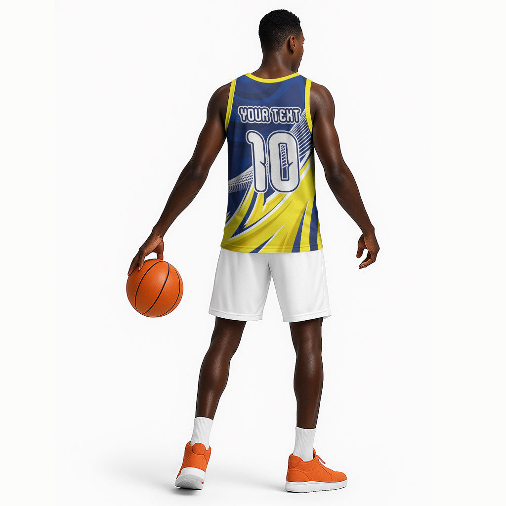 Curacao National Football Custom Basketball Jersey Abstract Sharp Wave Pattern Sporty Style with Map
