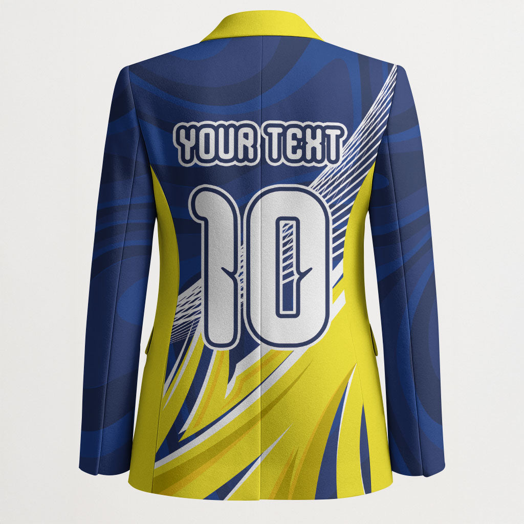 Curacao National Football Custom Blazer Abstract Sharp Wave Pattern Sporty Style with Map
