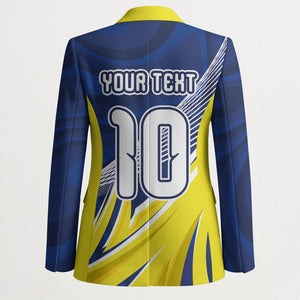 Curacao National Football Custom Blazer Abstract Sharp Wave Pattern Sporty Style with Map