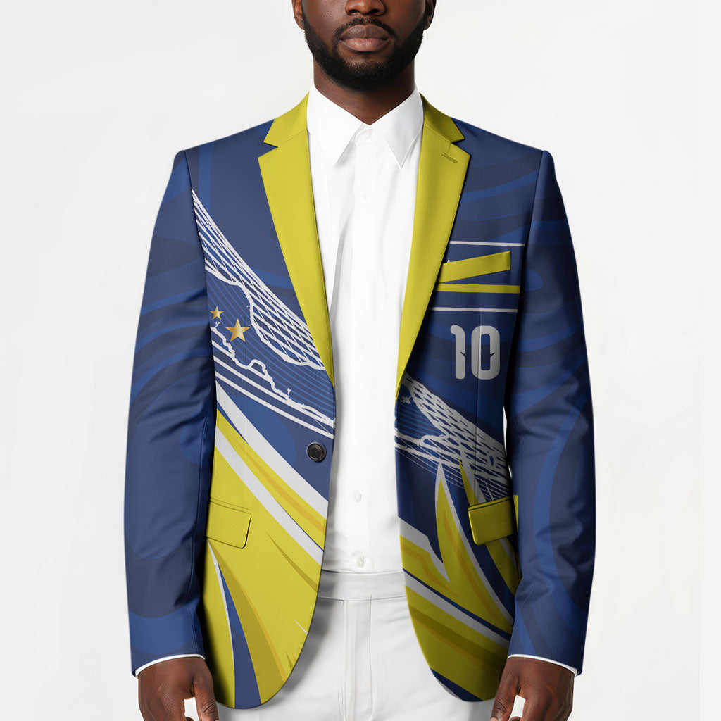 Curacao National Football Custom Blazer Abstract Sharp Wave Pattern Sporty Style with Map