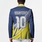 Curacao National Football Custom Blazer Abstract Sharp Wave Pattern Sporty Style with Map