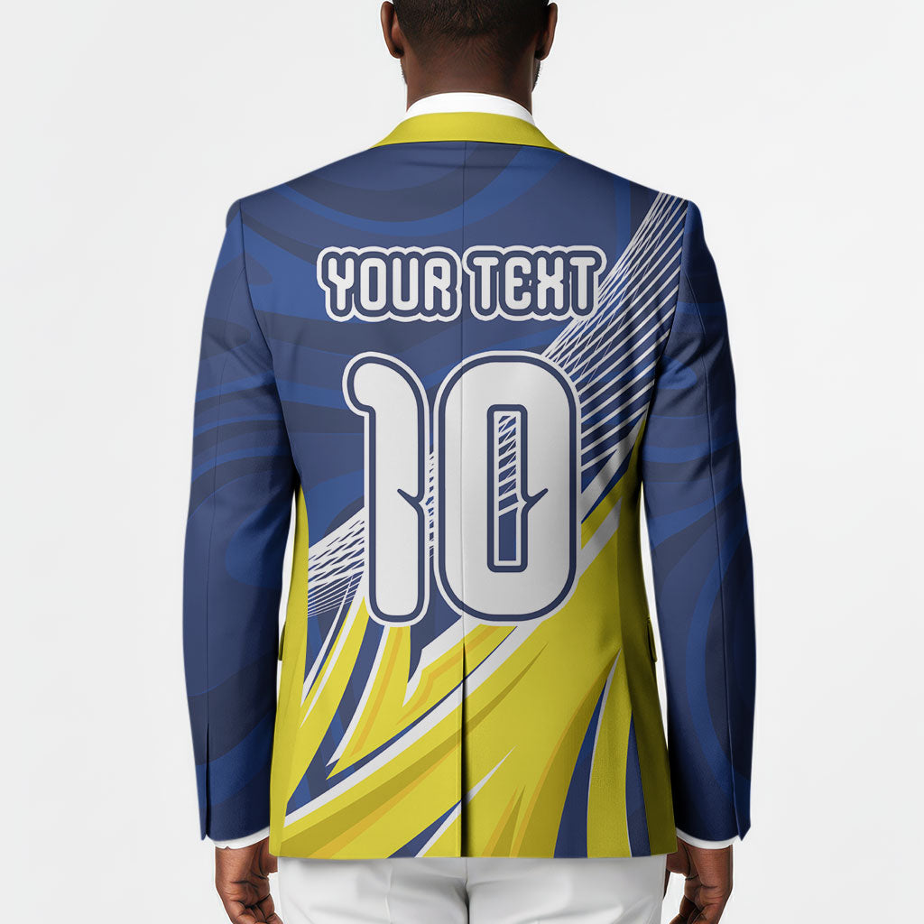 Curacao National Football Custom Blazer Abstract Sharp Wave Pattern Sporty Style with Map