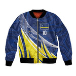 Curacao National Football Custom Bomber Jacket Abstract Sharp Wave Pattern Sporty Style with Map