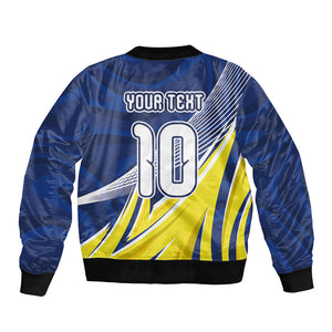 Curacao National Football Custom Bomber Jacket Abstract Sharp Wave Pattern Sporty Style with Map