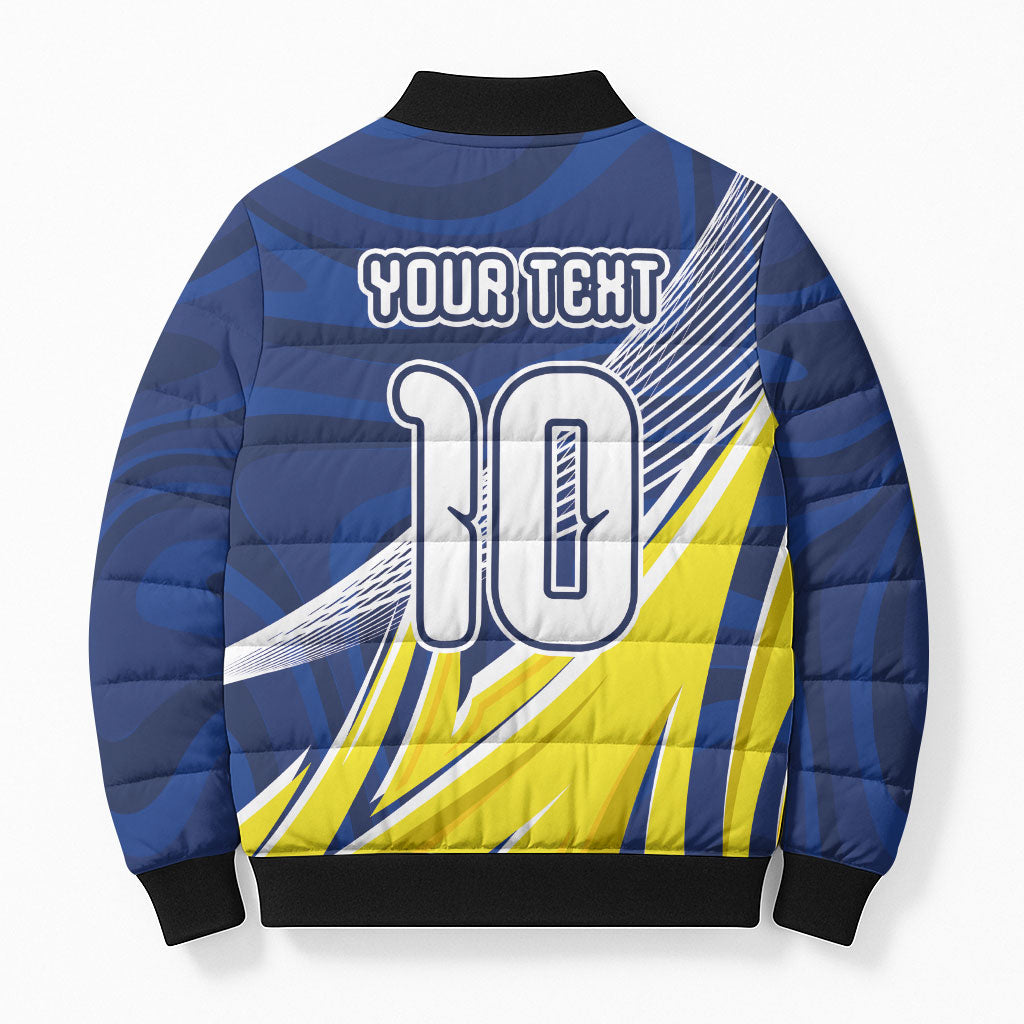 Curacao National Football Custom Bomber Puffer Jacket Abstract Sharp Wave Pattern Sporty Style with Map