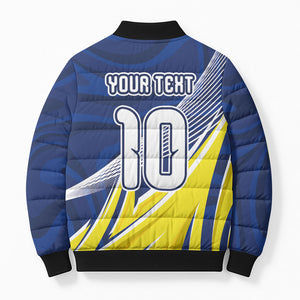 Curacao National Football Custom Bomber Puffer Jacket Abstract Sharp Wave Pattern Sporty Style with Map