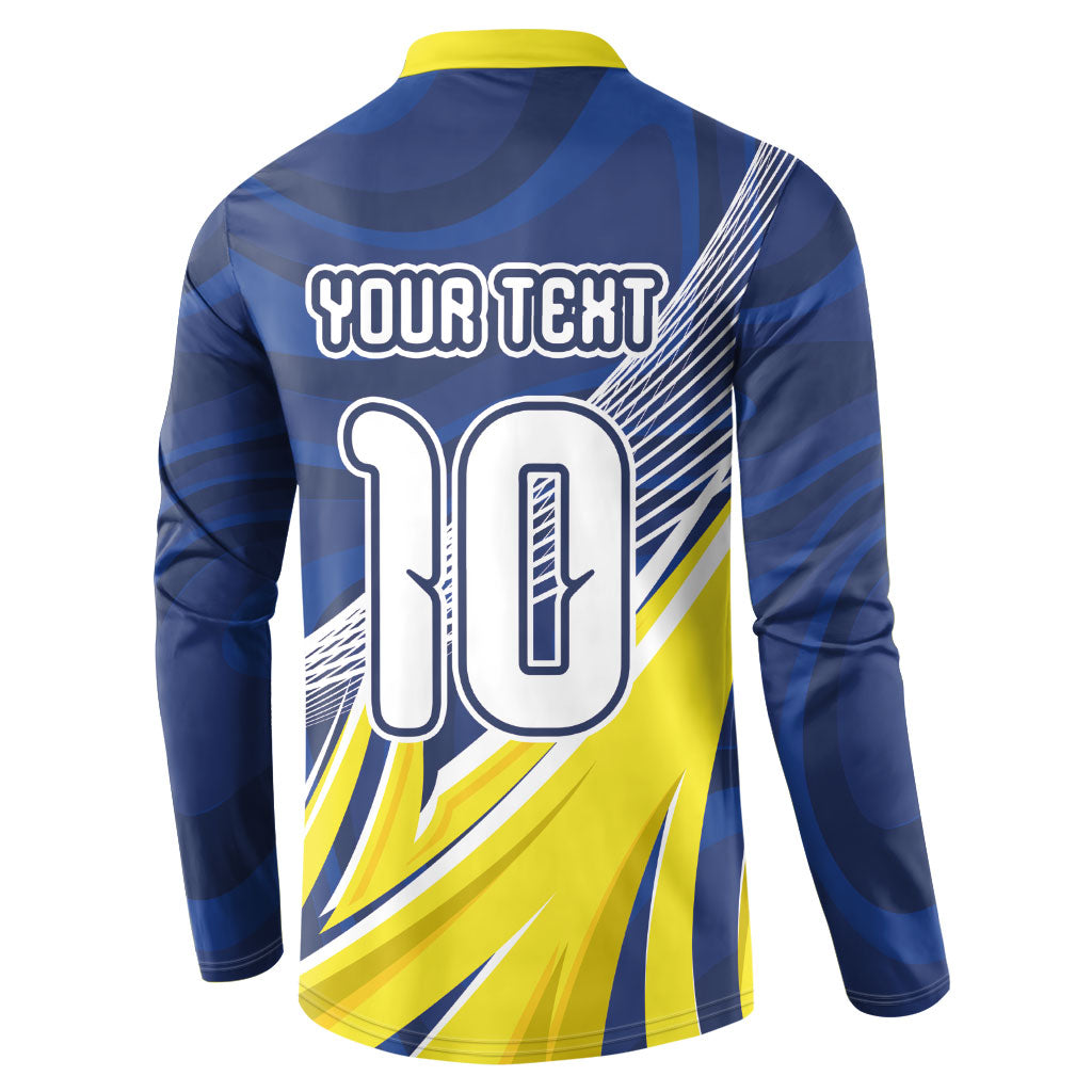 Curacao National Football Custom Button Sweatshirt Abstract Sharp Wave Pattern Sporty Style with Map