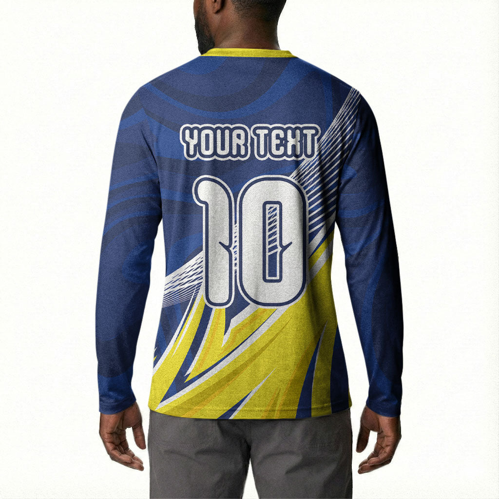 Curacao National Football Custom Button Sweatshirt Abstract Sharp Wave Pattern Sporty Style with Map