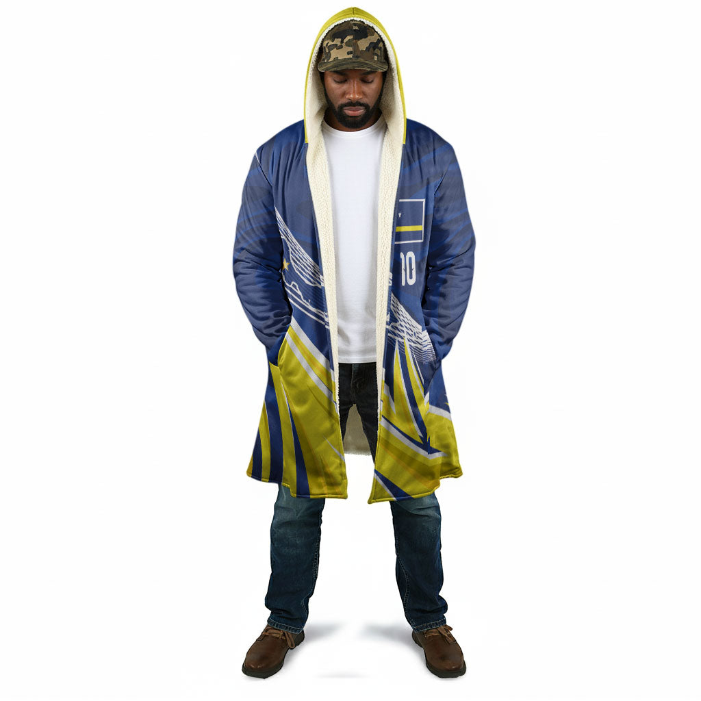 Curacao National Football Custom Cloak Abstract Sharp Wave Pattern Sporty Style with Map