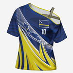 Curacao National Football Custom Cross Shoulder Shirt Abstract Sharp Wave Pattern Sporty Style with Map