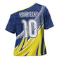 Curacao National Football Custom Cross Shoulder Shirt Abstract Sharp Wave Pattern Sporty Style with Map