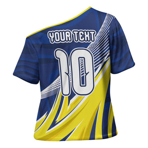 Curacao National Football Custom Cross Shoulder Shirt Abstract Sharp Wave Pattern Sporty Style with Map