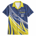 Curacao National Football Custom Hawaiian Shirt Abstract Sharp Wave Pattern Sporty Style with Map