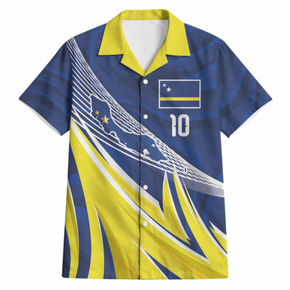 Curacao National Football Custom Hawaiian Shirt Abstract Sharp Wave Pattern Sporty Style with Map