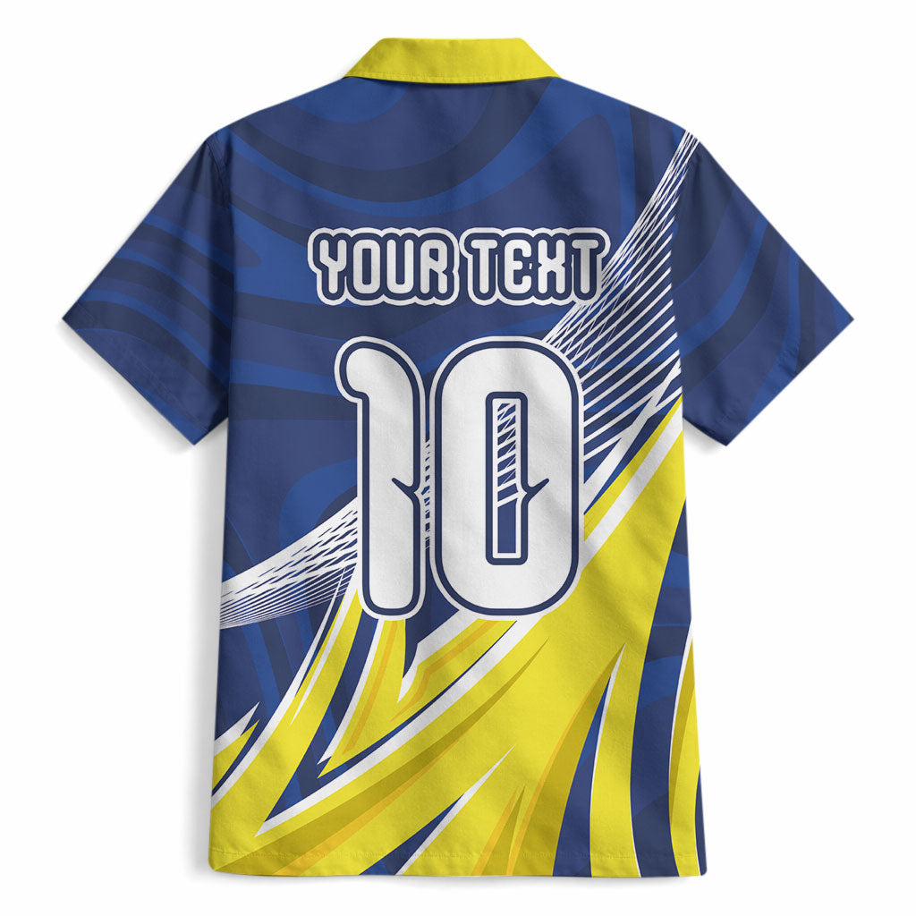 Curacao National Football Custom Hawaiian Shirt Abstract Sharp Wave Pattern Sporty Style with Map