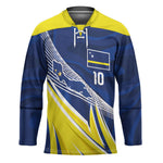 Curacao National Football Custom Hockey Jersey Abstract Sharp Wave Pattern Sporty Style with Map