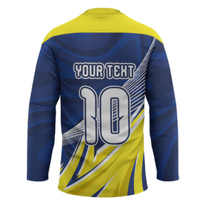 Curacao National Football Custom Hockey Jersey Abstract Sharp Wave Pattern Sporty Style with Map