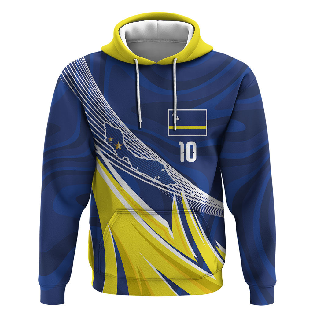 Curacao National Football Custom Hoodie Abstract Sharp Wave Pattern Sporty Style with Map