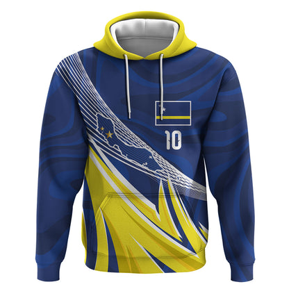 Curacao National Football Custom Hoodie Abstract Sharp Wave Pattern Sporty Style with Map
